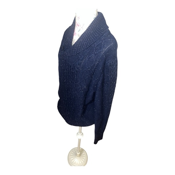 GAP Women’s Cabled Shawl Collar Button Sweater in Speckled Navy Size L - Picture 3 of 7